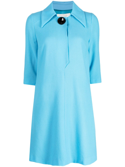 Jane Rue Pointed-collar Wool Minidress In Blue