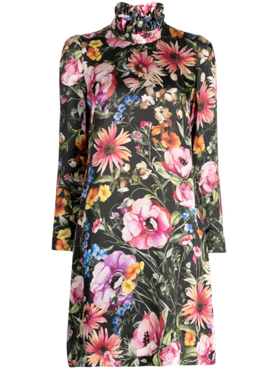 Jane Romeo Floral-print Shift Minidress In Black