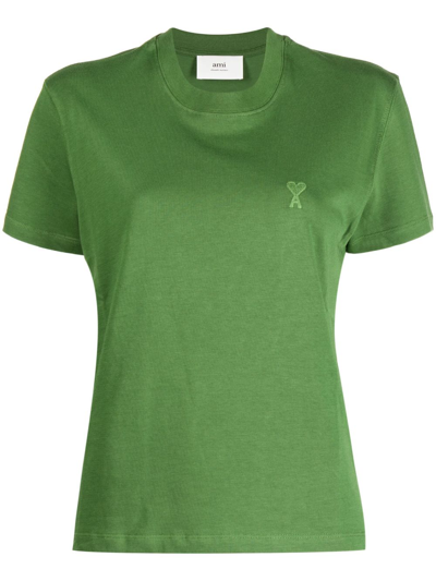 Ami Alexandre Mattiussi Embroidered-logo Cotton T-shirt In Green