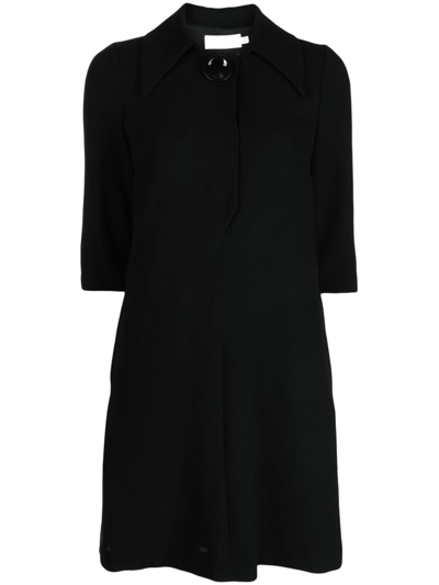 Jane Rue Pointed-collar Wool Minidress In Black