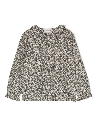 Bonpoint Kids' Floral-print Cotton Blouse In Green