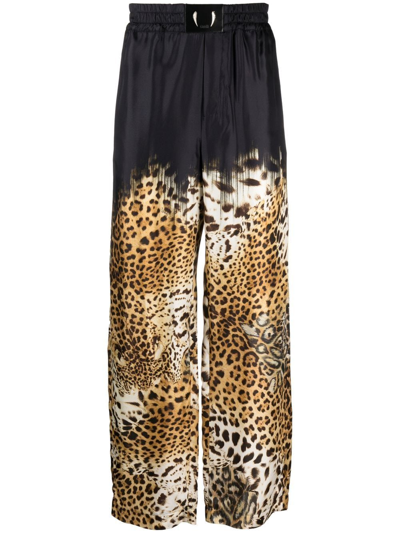 Roberto Cavalli Leopard-print Straight-leg Trousers In Black
