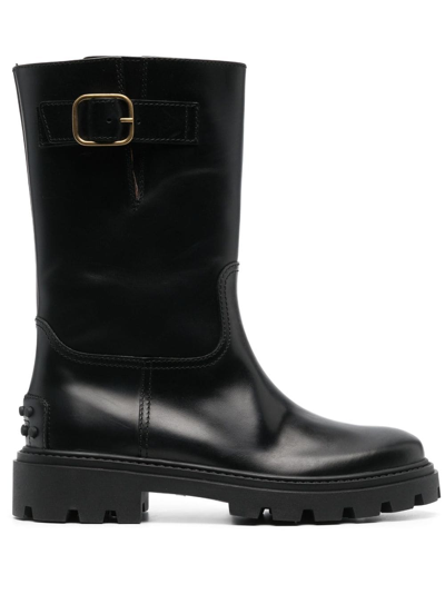 Tod's Buckle-detail Leather Boots In Black