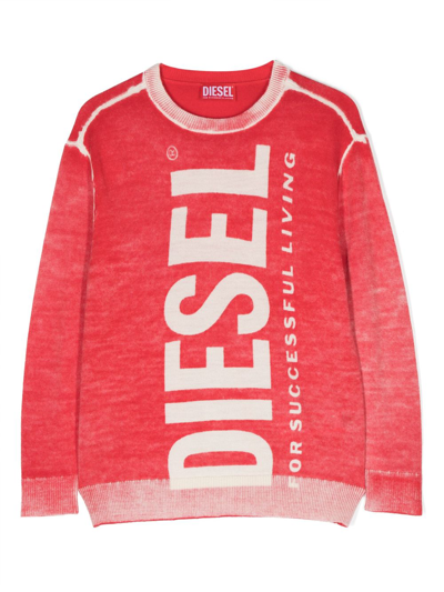 Diesel Kids' Logo-print Wool Sweatshirt In Red