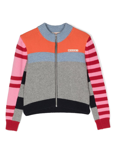 Marni Kids' Maglia Colour-block Knitted Jumper In Grey