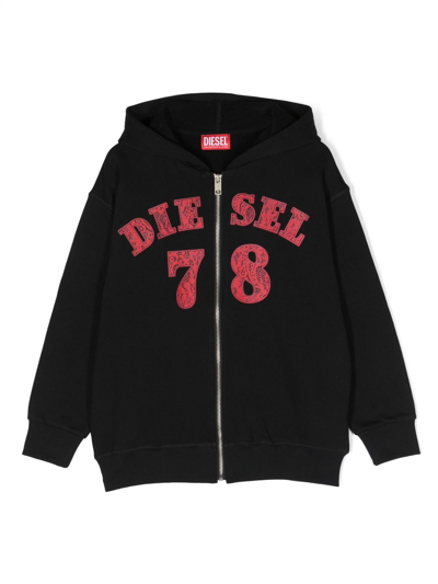 Diesel Kids' Logo-appliqué Cotton Hooded Jacket In Black