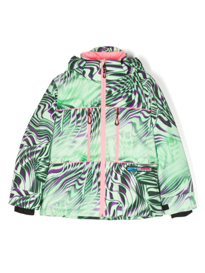 Diesel Kids' Jempi-ski Abstract-print Hooded Jacket In Green