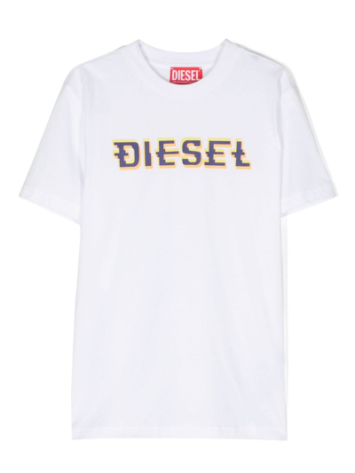 Diesel Kids' Logo-print Cotton T-shirt In White