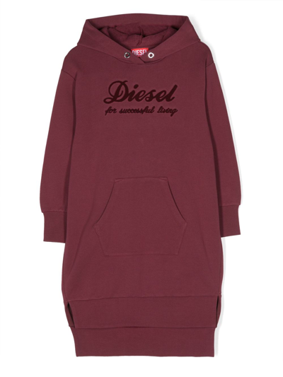 Diesel Kids' Logo-embossed Cotton Hooded Dress In Purple