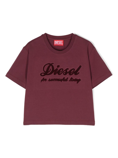 Diesel Kids' Logo-print Stretch-cotton T-shirt In Red