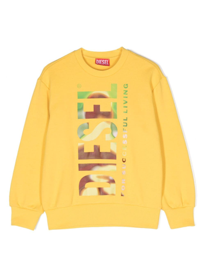 Diesel Kids' Logo-print Cotton Sweatshirt In Yellow