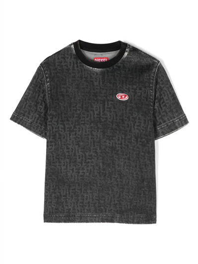 Diesel Kids' Embroidered-logo Crew-neck T-shirt In Grey