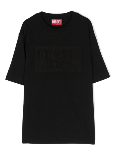 Diesel Kids' Logo-embossed Cotton T-shirt In Black
