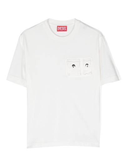 Diesel Kids' Flap-pocket Cotton T-shirt In White