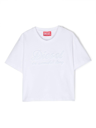 Diesel Kids' Debossed-logo Detail T-shirt In White