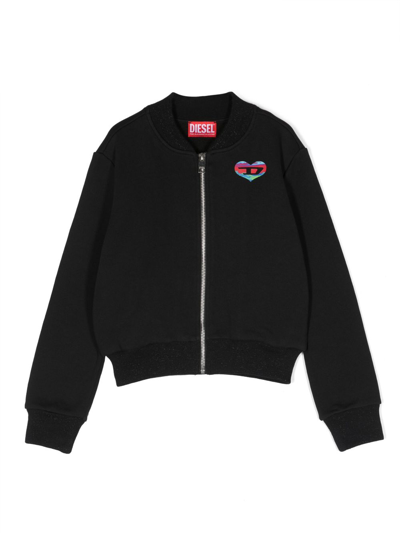 Diesel Kids' Logo-print Cotton Bomber Jacket In Black