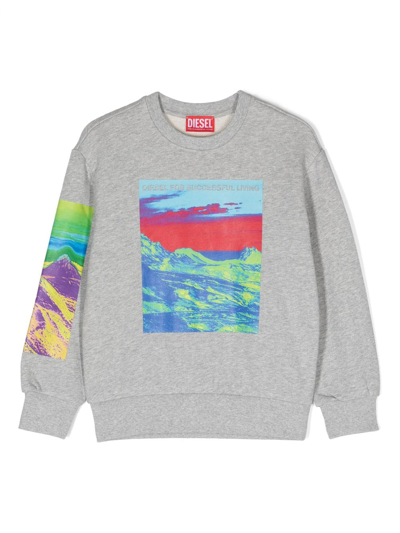 Diesel Kids' Graphic-print Cotton Sweatshirt In Grey