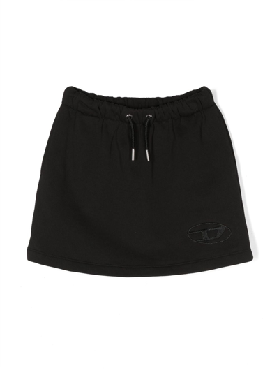 Diesel Kids' Logo-embroidered Drawstring-waistband Skirt In Black