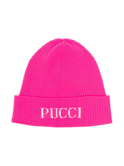 Pucci Junior Kids' Logo-intarsia Knitted Beanie In Pink