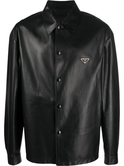 Prada Nappa Leather Shirt In Black