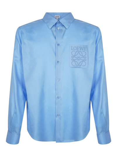 Loewe Embroidered Anagram Pocket Shirt In Blue