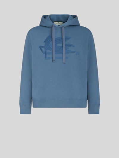 Etro Hooded Sweatshirt With Logo In Light Blue