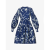 ERDEM ERDEM WOMENS OPHELIA VINE INDIGO FLORAL-PRINT TIERED-HEM COTTON-POPLIN MINI DRESS,67370062