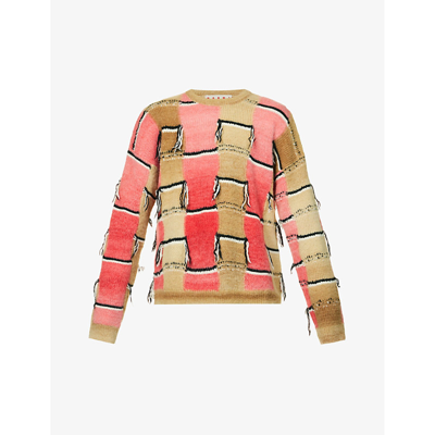 Marni Geometric-embroidered Ribbed Jumper In Caramel
