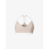 Beyond Yoga V-neck Contrast-trim Stretch-woven Bra In Birch/cloud White