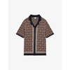 Reiss Mens Navy Lotus Abstract-pattern Knitted Shirt