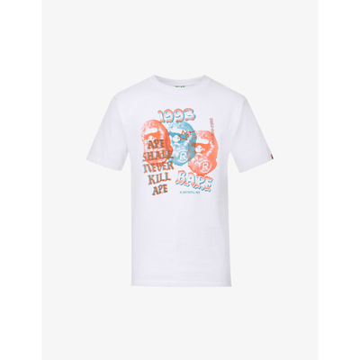 A Bathing Ape Mens White Ape Head Graphic-print Regular-fit Cotton-jersey T-shirt