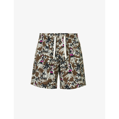Palm Angels Hula Printed Drawstring Shorts In Beige Butter
