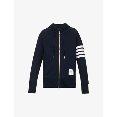 Thom Browne Mens Navy Four-bar Zipped Cotton-jersey Hoody