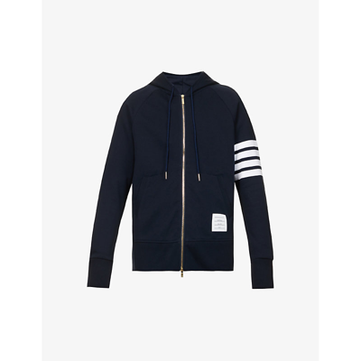 Thom Browne Mens Navy Four-bar Zipped Cotton-jersey Hoody In Blue