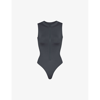 Skims Womens Gunmetal Zipped High-neck Recycled Stretch-nylon Swimsuit