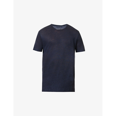 Derek Rose Jordan Crewneck Linen T-shirt In Navy