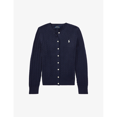 Ralph Lauren Kids' Polo-embroidered Cable-knit Cotton Cardigan 2-14 Years In Hunter Nvy