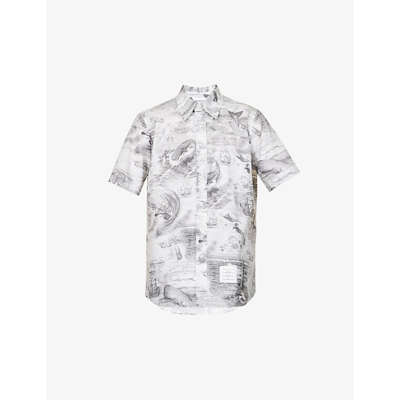 Thom Browne Nautical-print Short-sleeved Shirt In Blk/wht