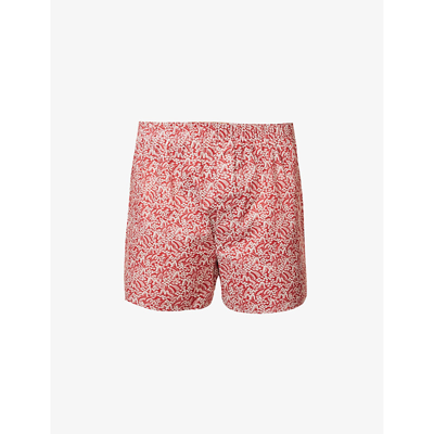 Sunspel X Liberty Japanese Floral Print Cotton Boxer Shorts In Red