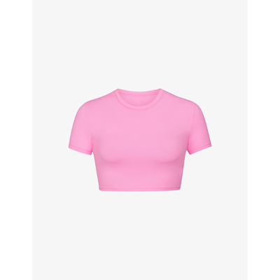 SKIMS SKIMS WOMEN'S LIGHT PINK T-SHIRT RECYCLED STRETCH-NYLON BIKINI TOP 67548249