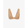 Skims Womens Ochre Plunge-neck Brand-patch Recycled Stretch-nylon Bikini Top