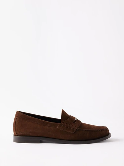 Burberry Coin Detail Suede Penny Loafers In Dark Brown