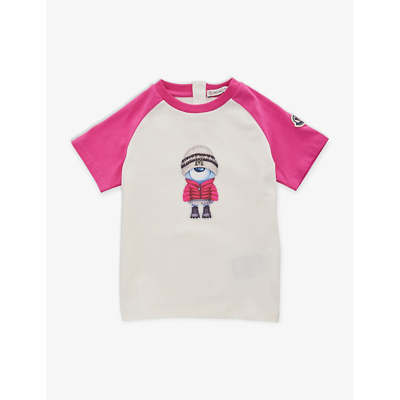 Moncler Babies' Logo And Graphic-print Stretch Cotton-jersey T-shirt 6 Months-3 Years In Natural
