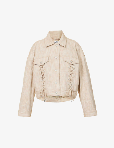 Acne Studios Womens Beige Braided Boxy-fit Cotton-blend Jacket