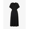 Vince V-neck Flutter Sleeve Midi Dress In Black