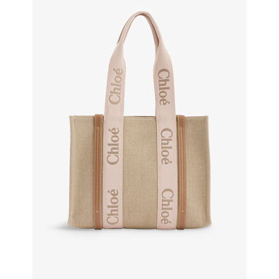 Chloé Chloe Womens Blushy Beige Woody Medium Linen And Leather Tote Bag