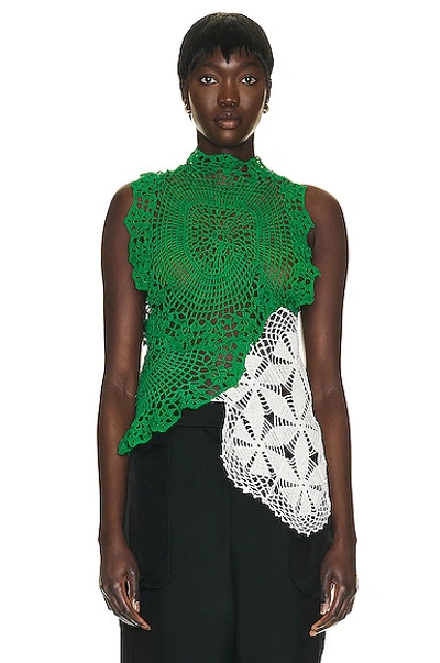 The Row Christa Crochet Knit Sleeveless Top In Green / White