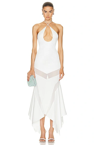 Attico White Saskia U Neck Trumpet Dress