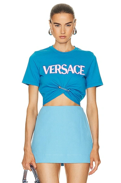 Versace Jersey T-shirt In Mediterranean Blue & Light Peony