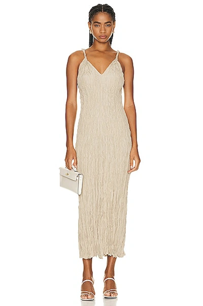 Totême Twisted-strap Crinkled-finish Dress In Overcast Beige